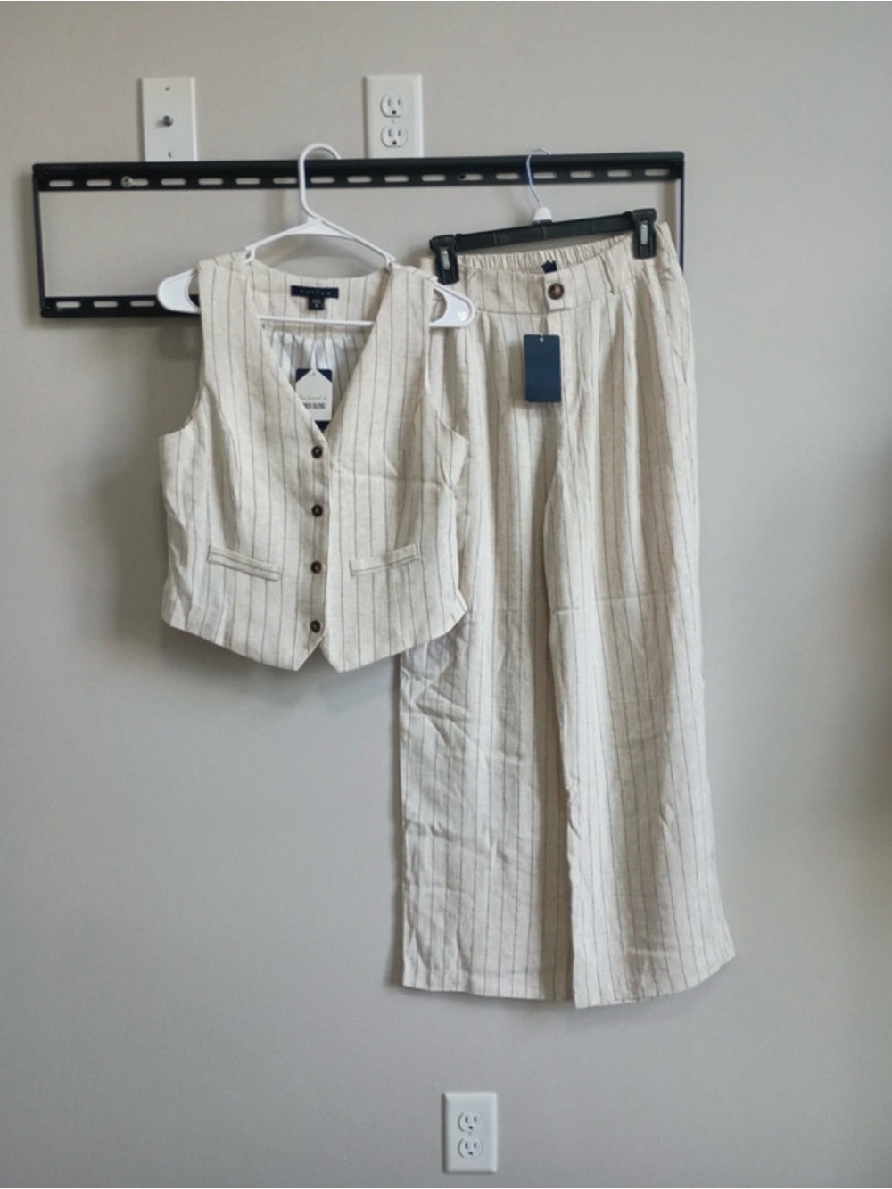 Tullea Striped Cream & Black Linen Vest and Pants Set